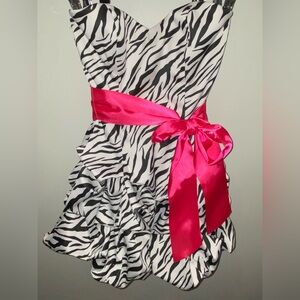 Y2K Ruby Rox Zebra Print Strapless Bow Mini A-Line Dress Juniors Size 7